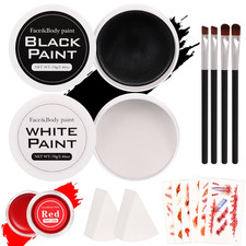 Halloween Makeup Kit for Adult Kids, Black White Red Face Paint for Zombie Skele