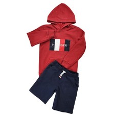 Tommy Hilfiger Hoodie Shorts Set Kids Size 6 Red Navy Blue Cotton Fleece Sporty
