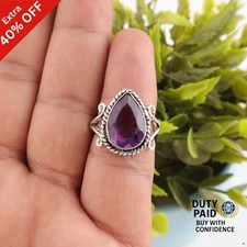 925 Silver Amethyst Gemstone Statement Band February Birth Wedding Birthday Ring