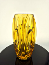 Sklo Lens Bullet Vase Amber Czech Art Glass 15cm Rosice Rudolf Schrotter MCM