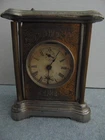 ANTIQUE CARRIAGE SHELF MANTLE METAL NICKEL CASE ALARM CLOCK PARTS OR RESTORE