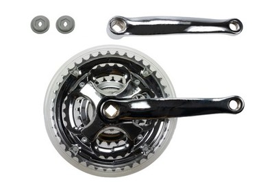 Fahrrad Kurbel Garnitur 24-34-42 Antrieb 170mm Silber chrom Look mit Kettenschut