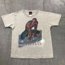 Vintage Y2K Spider-man T Shirt Boys Large Grey Movie Promo Kids 2002 Super Hero