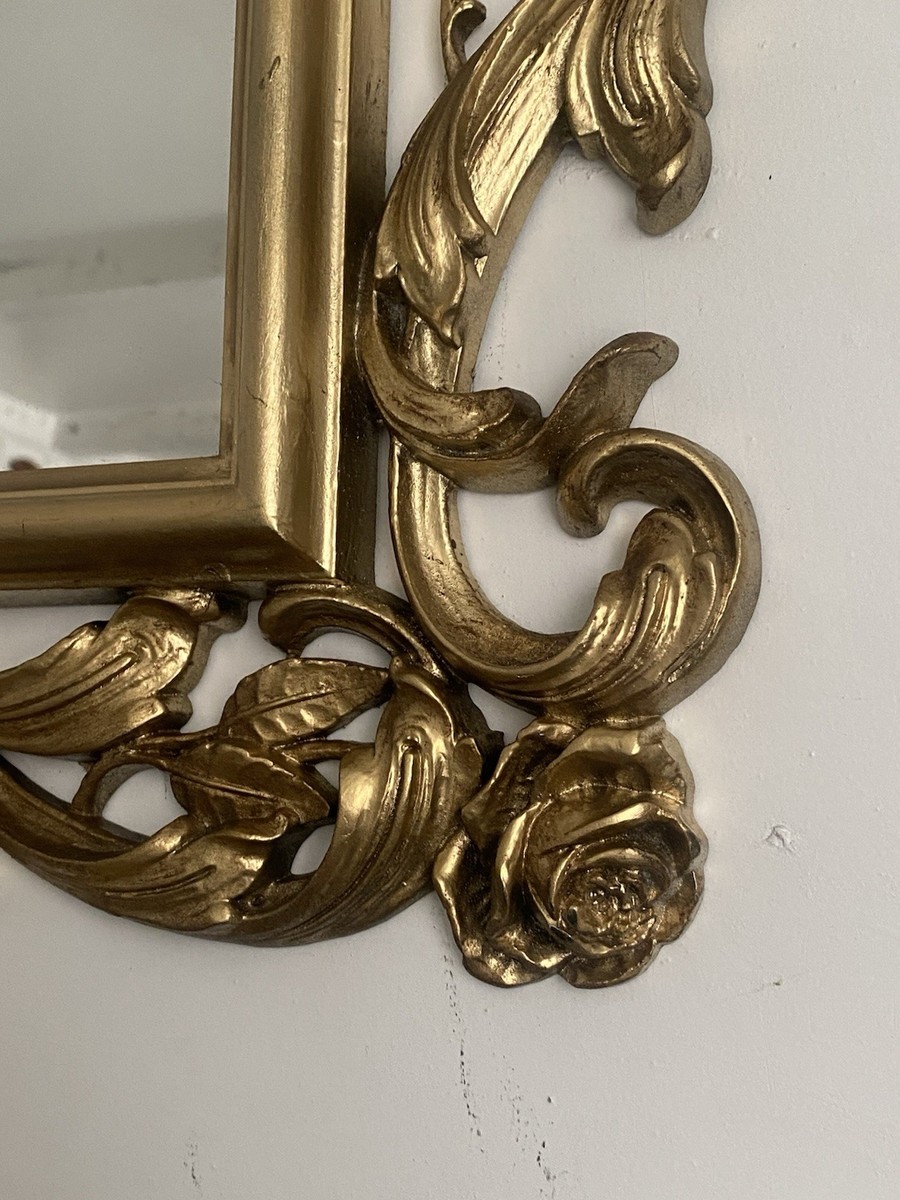 Vintage HOMCO Gold Wall Mirror Hollywood Regency Ornate Rose