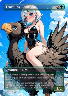 MTG - Traveling Chocobo - Fanart Borderless Style - EDH / Playtest