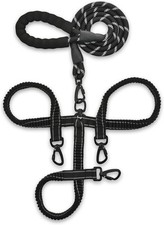 Heavy Duty Reflective Triple Dog Leash With Padded Handle For Comfort