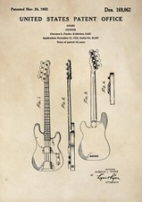 Patent Print - Fender / Guitar / Bass - Vintage Poster Wall Art - A4