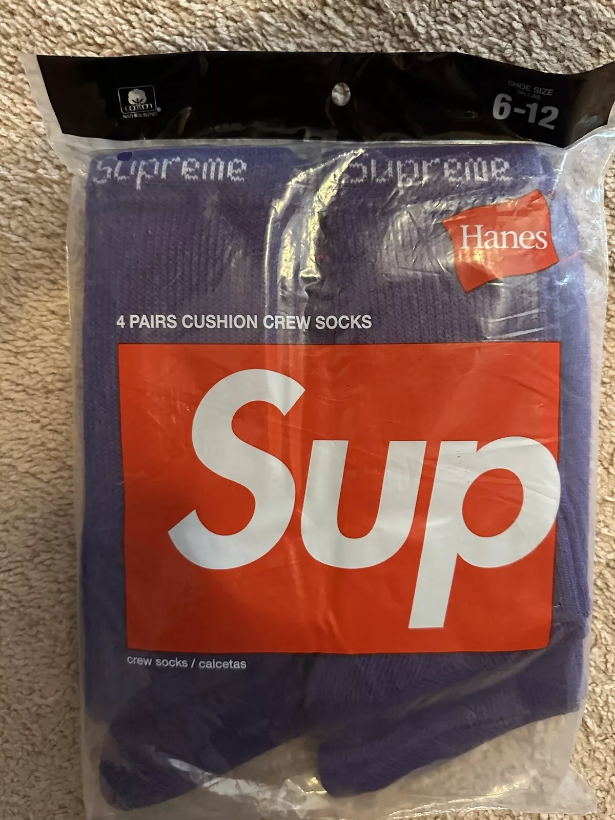 Chaussettes Supreme Hanes Crew   Pack de 4   Violet FLAMBANT NEUF (authentique)