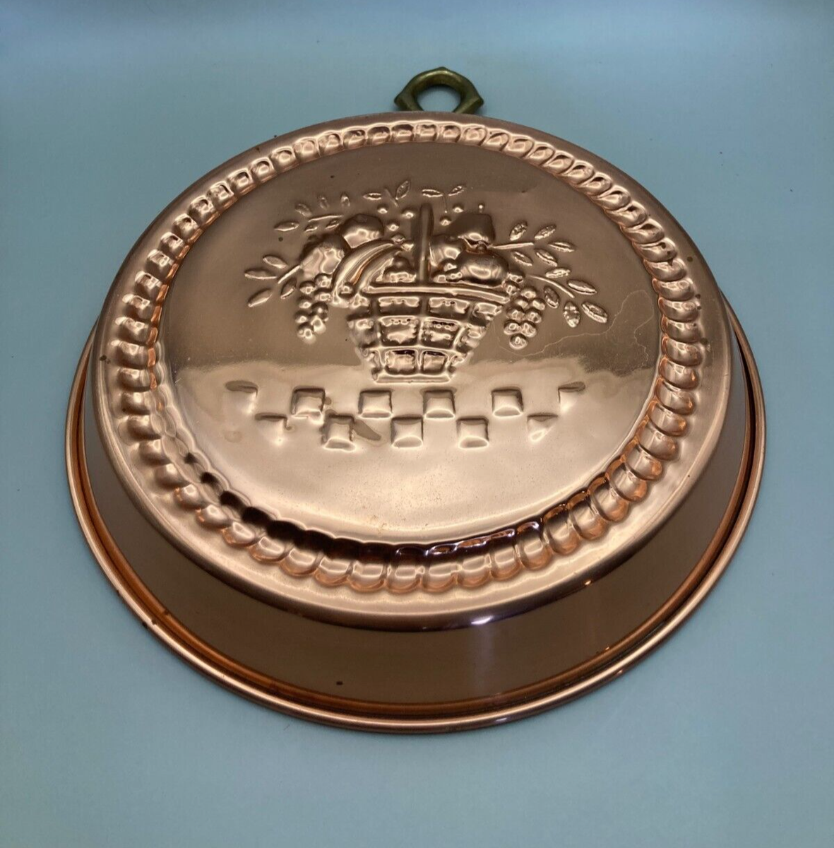 Vintage Copper Mold Round Mold Pie Tin With Fruit Basket 9