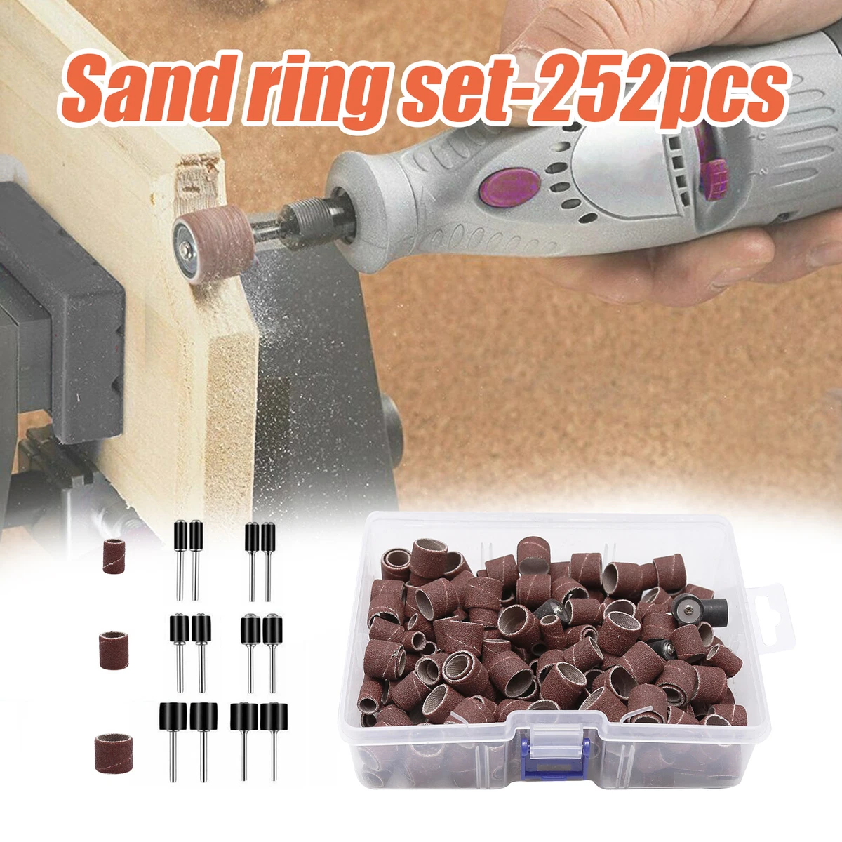 252 Pcs Sanding Drum Kit Rotary Tool For Nail Drill Bits Dremel