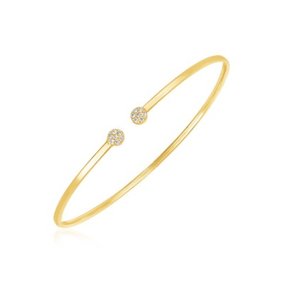 14 Karat Gelbgold hochpoliert Diamant Cluster Armreif (2 mm)