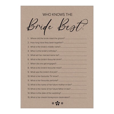 Who Knows The Bride Best Game Cards - 30 Pcs Blue Minimalist Bridal Shower Cards, 5x7 Inches