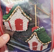 Sulyn WINTER COTTAGE House Makes 2 Vintage Sequin Bead Christmas Ornament Kit 