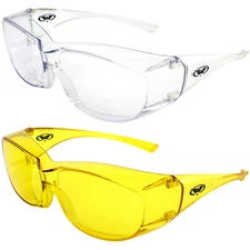 2 Pairs Global Vision Oversite Safety Sunglasses Clear & Yellow Matching Frames