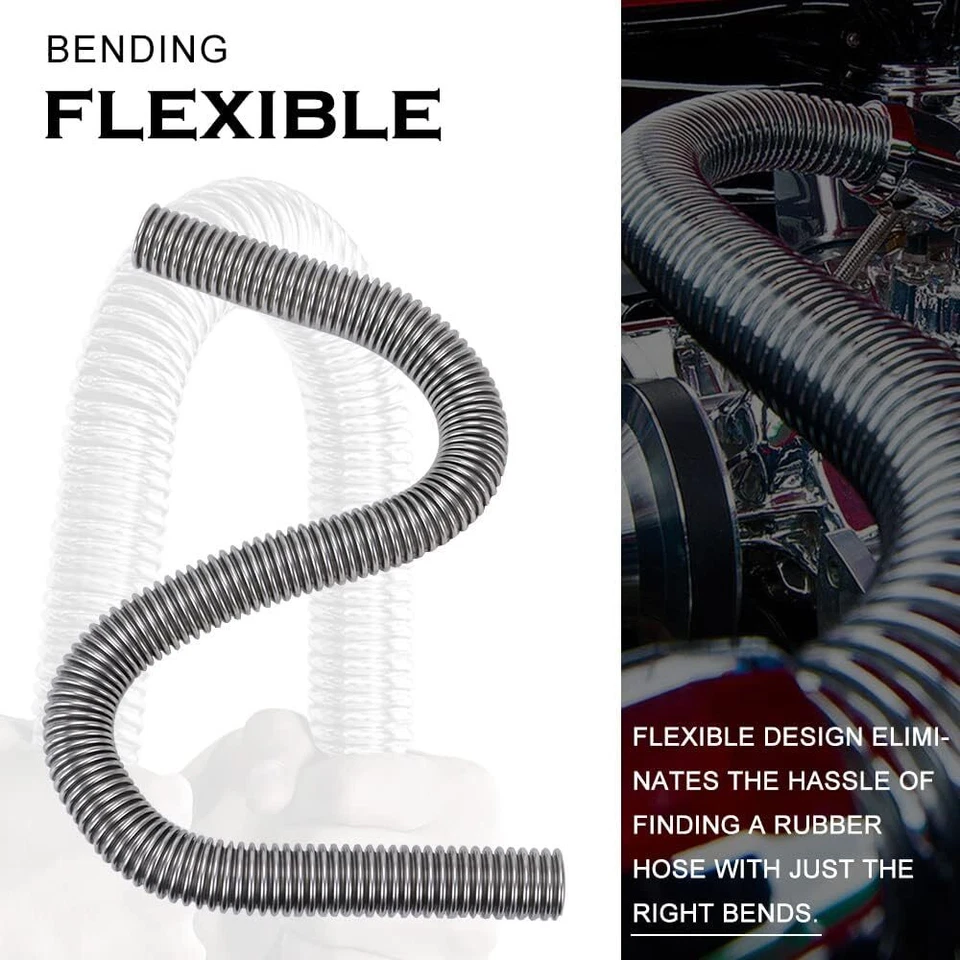 Manguera de radiador superior/inferior flexible de acero inoxidable de 24" tapas cromadas V8 kit nuevo Foto 4 de 4