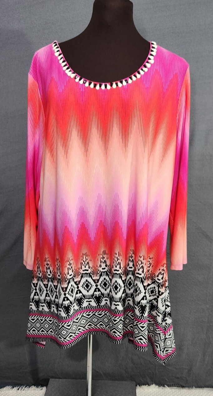 RUBY RD Pink Red Orange DRAMATIC Aztec Embellishe… - image 1