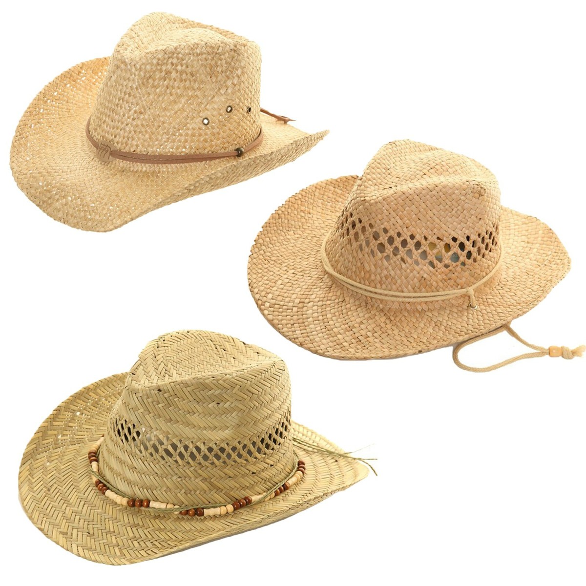 Straw Cowboy Hat Summer Sun Fedora Mens Womens Ladies Panama