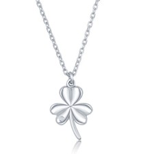 Sterling Silver 0.0075cttw Diamond Three Leaf Clover Necklace
