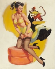 JOYCE BALLANTINE Pin-up Art Poster or Rolled Canvas Print "Pin-Up with Monkey."