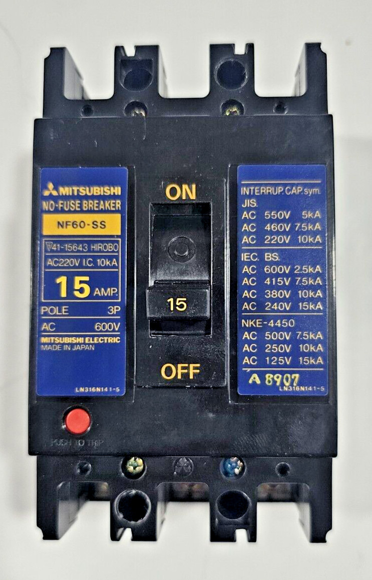 MITSUBISHI NF60-SS NO-FUSE CIRCUIT BREAKER 15AMP 3 POLE 600VAC
