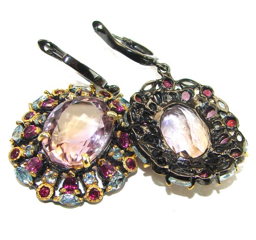 Amethyst Earrings 925 Sterling Silver 36.8ct Oval Purple Statement 23.9g - Picture 2 of 4