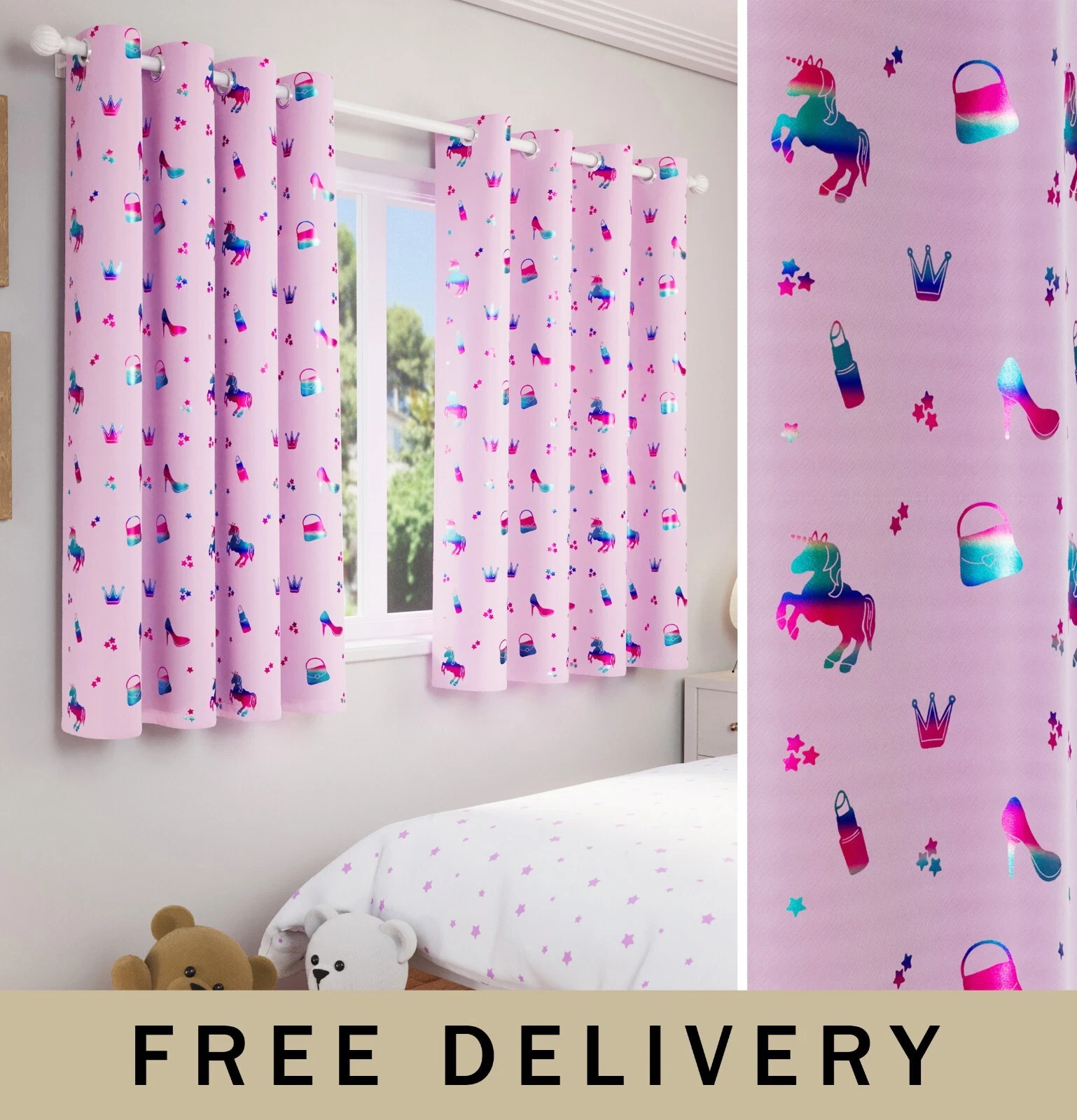 Pink Unicorns Kids Curtains 46x54" - Thermal Energy Saving for Childrens Room