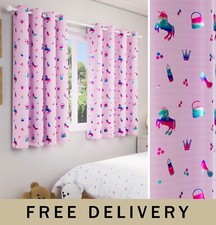 Pink Unicorns Kids Curtains 46x54"  - Thermal Energy Saving for Childrens Room