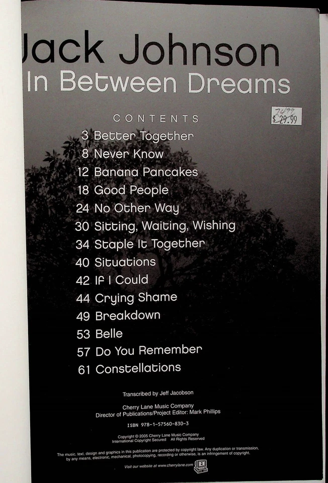 Jack Johnson In Between Dreams Guitar Tab Sheet Music Song Book - Image 2 of 4