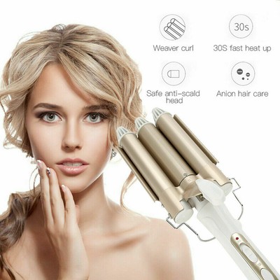 Hair Salon Ceramic 3 Triple Barrel Hair Wave Waver Curling Iron Curler Wand new~