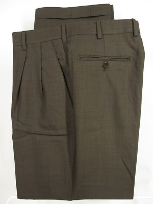 Zanella Bennett Mens Brown Pleated Wool Dress Pants Size 35 34x29