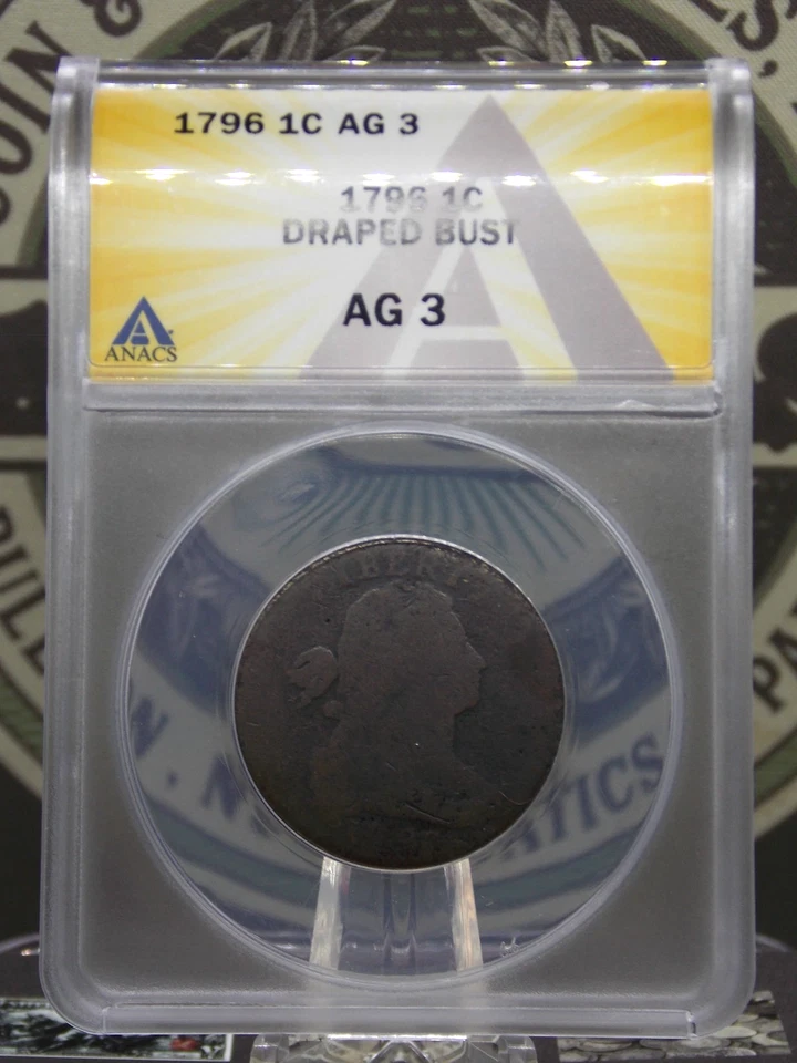 1796 Draped BUST Large Cent 1c ANACS AG3 #766 About Good ECC&C, Inc. - Image 3 of 4