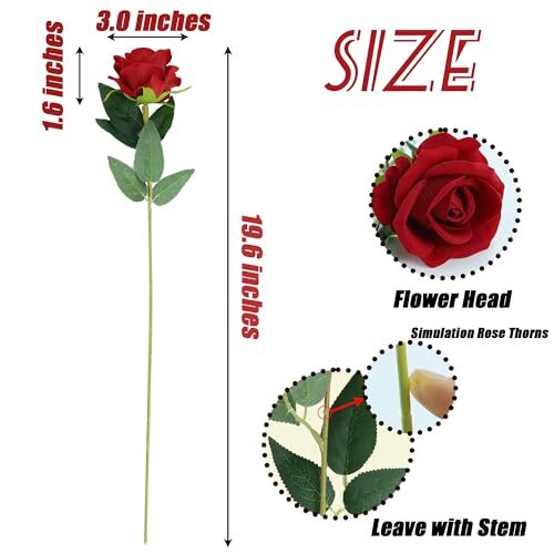 15PCS Roses Artificial Silk Flowers Fake Roses Bouquet with Long Stem Real Red - Picture 5 of 7