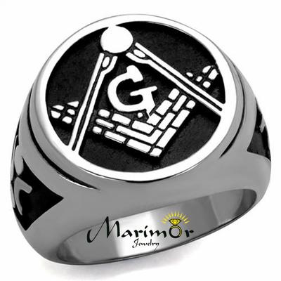 OAKKY Uomo Acciaio Inossidabile Massonica Massone Anello Con Ryan Pietre Cristallo Biker Simbolo Membro Banda, Argento Misura 14 - Foto 9