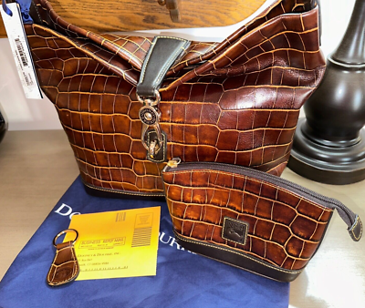 New! DOONEY & BOURKE Logo Lock Sac bag Cognac croc embossed  display picture 1