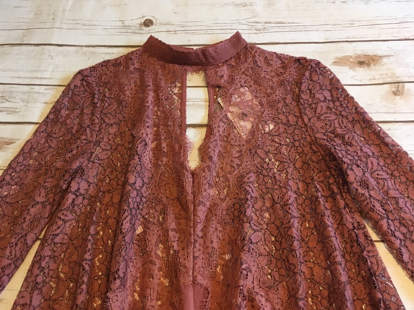 NWT FREE PEOPLE New Tell Tale Lace Mini Dress in Dusty Mauve $128 - XS
