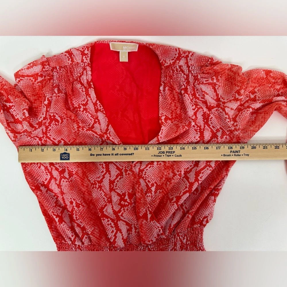 Abito Michael Kors donna medio avvolgente scollo a V manica lunga vita liscia pitone rosso