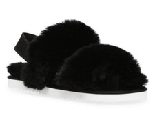 Women  s Size 8 DV Dolce Vita Pattel Black Faux Fur Treaded Slippers