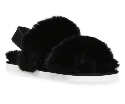 Women's Size DV Dolce Vita Pattel Black Faux Fur Treaded Slippers