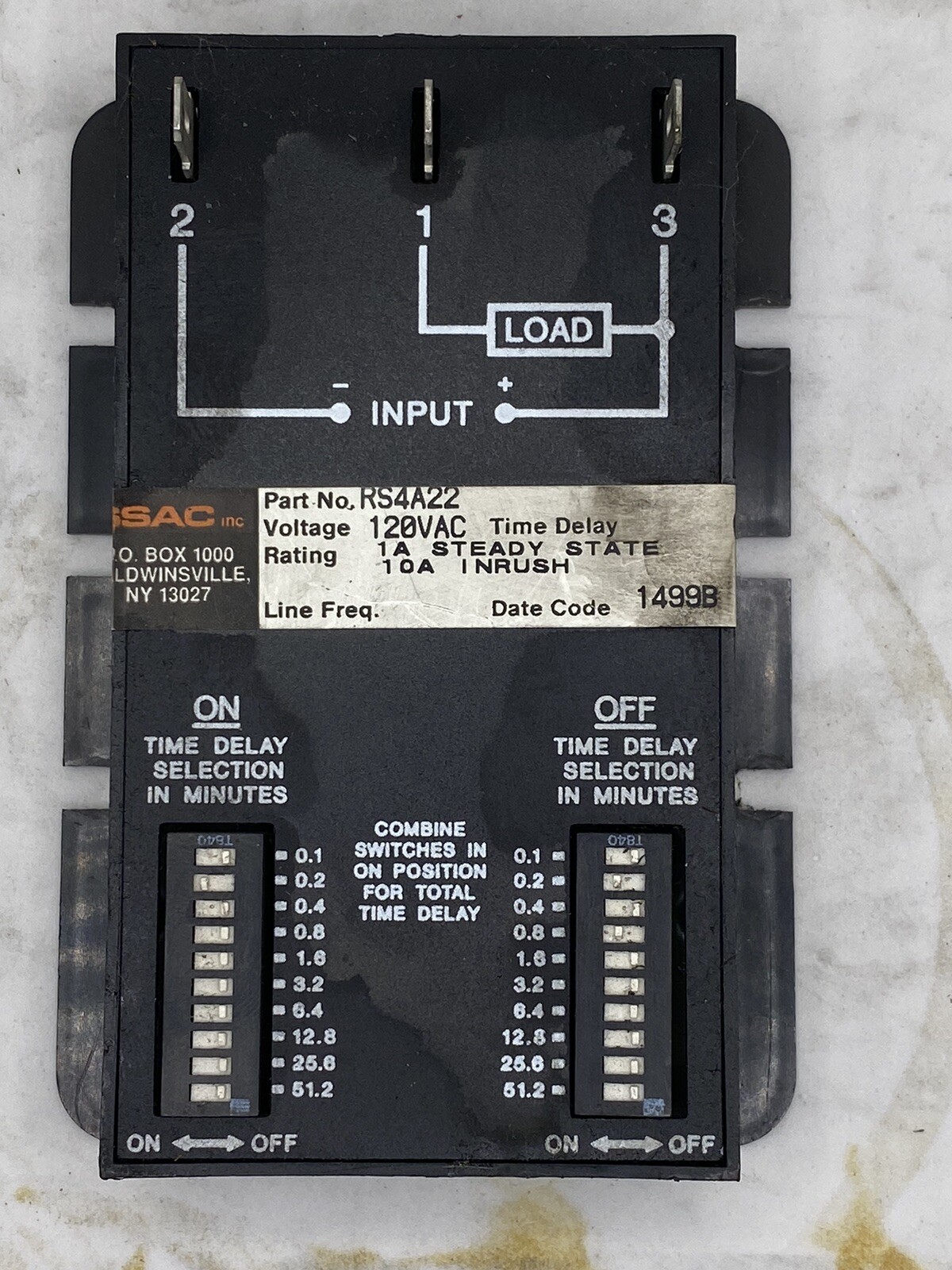 SSAC RS4A22 Solid State Relay Time Delay 120 V  10a