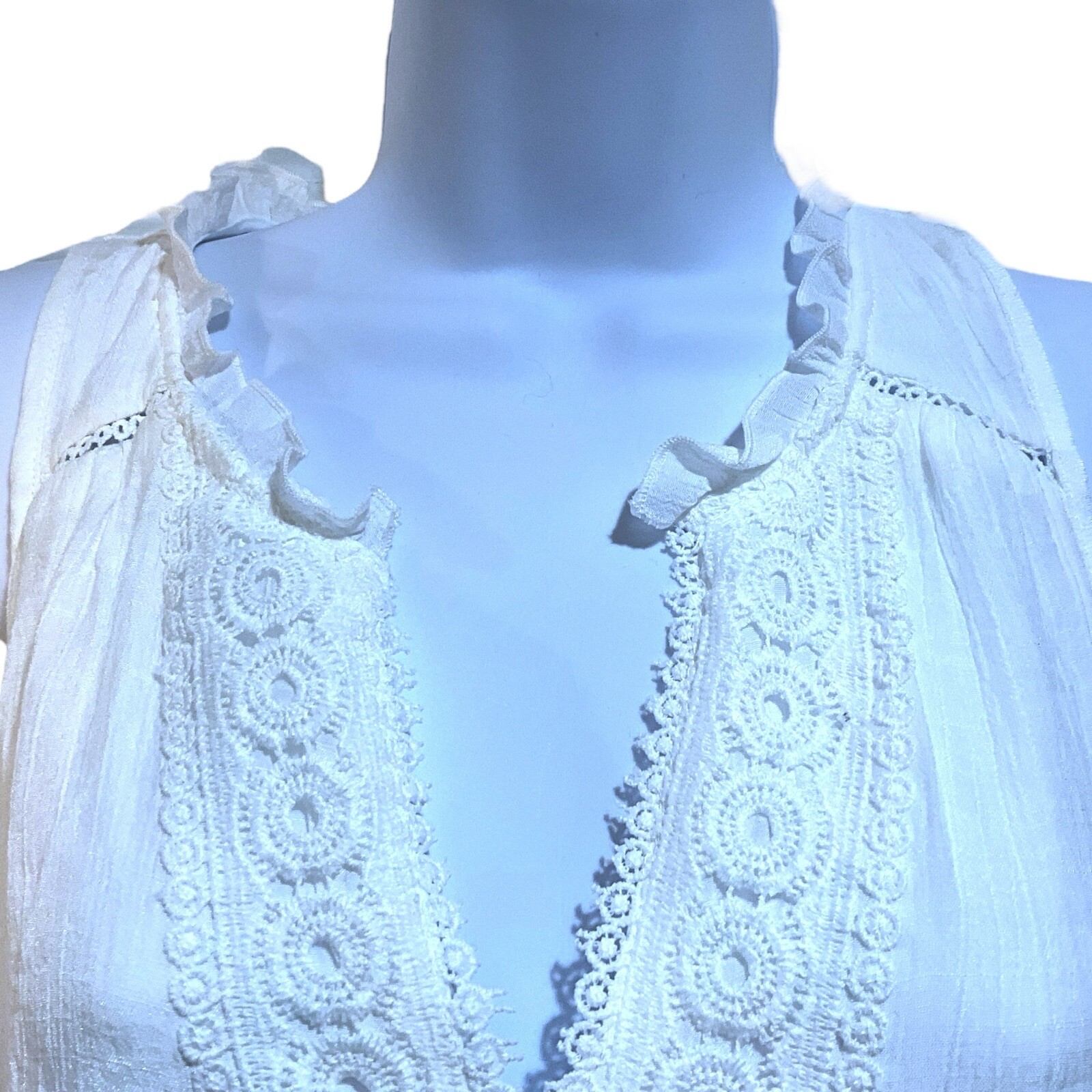 INDIGO ROSE Size L Crisp White Lace Detail Boho Sleeveless Summer Dress