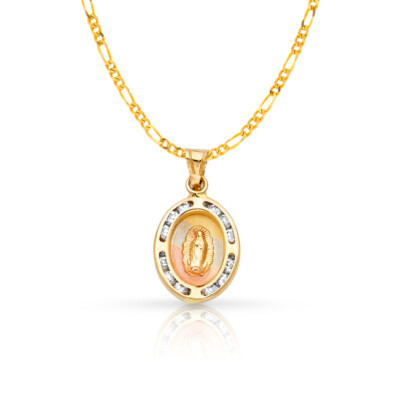 14K Yellow Gold Our Lady of Guadalupe Cubic Zirconia CZ Charm Pendant ...