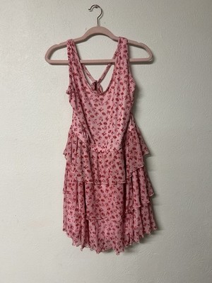 NEVER WORN* Sweet Society Pink Cherry Mesh Ruffle Mini sleeveless Dress Size 2