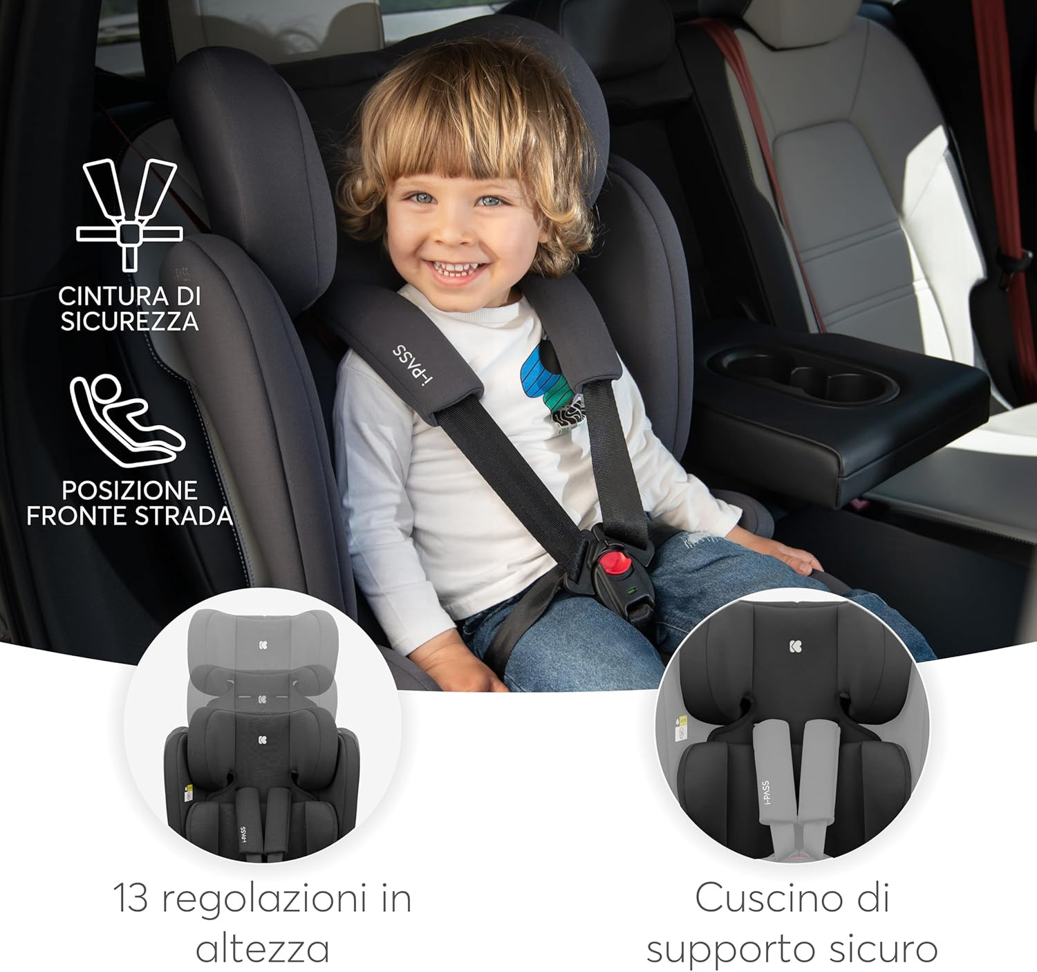 Kikkaboo I-Pass Seggiolino Auto 9-36 Kg Senza ISOFIX, Gruppo 1 2 3 per Bambini D foto 6