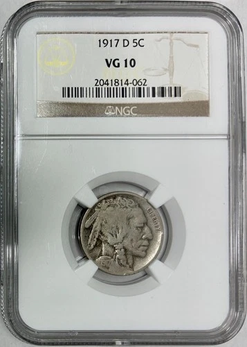 1917-D Buffalo Nickel, NGC VG-10, Better Date!