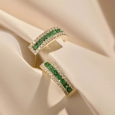 2Ct Round Cut Simulated Emerald Stud Push Back Earrings 14K Yellow Gold Plated