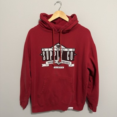 Diamond Supply Co Hoodie Mens Large Red Pullover Fleece Big Logo Streetwear Y2K