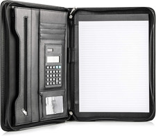 Black Superior Vegan Leather Business Portfolio with Zipper   Padfolio All-In-On