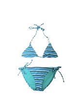 VTG TrashyY2k Mcbling Sparkly Blue Striped Jewerly Design Bikini Set Size S