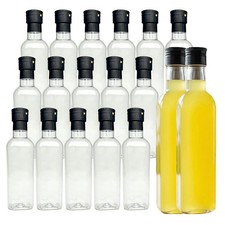 18 Pcs 500ml Plastic Wine Bottles with Screw Caps and Shrink Seals, Clear Lon...
