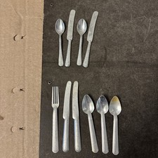 Vintage 1950s Aluminum Child's Toy Silverware Flatware Play Set Made USA 10 Pcs